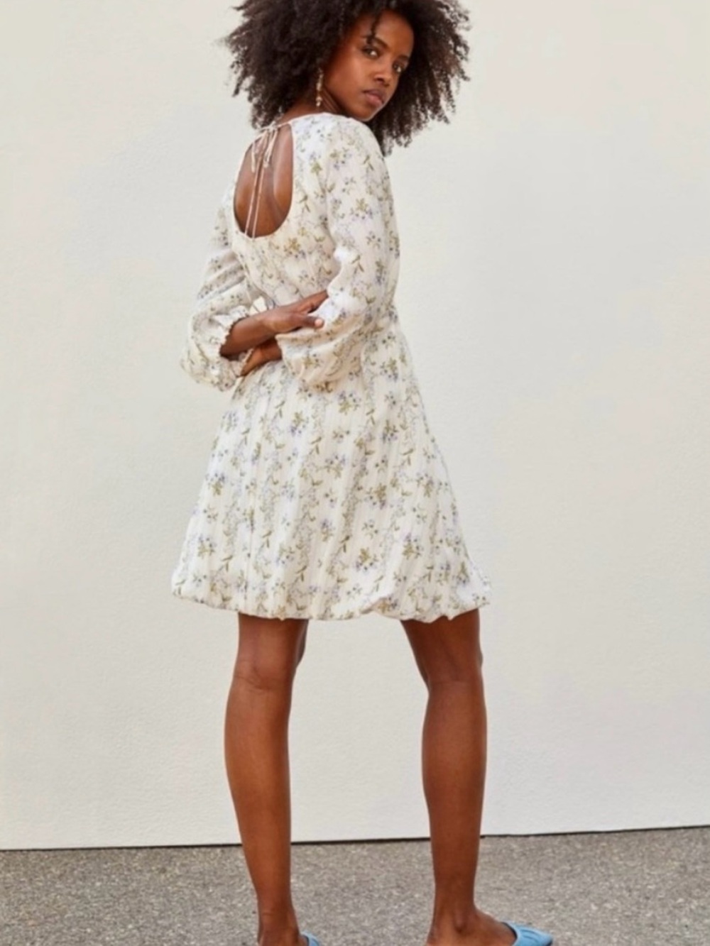 Brock Collection x H&M White Floral Square-Neck Babydoll Mini Dress - Picture 2 of 6